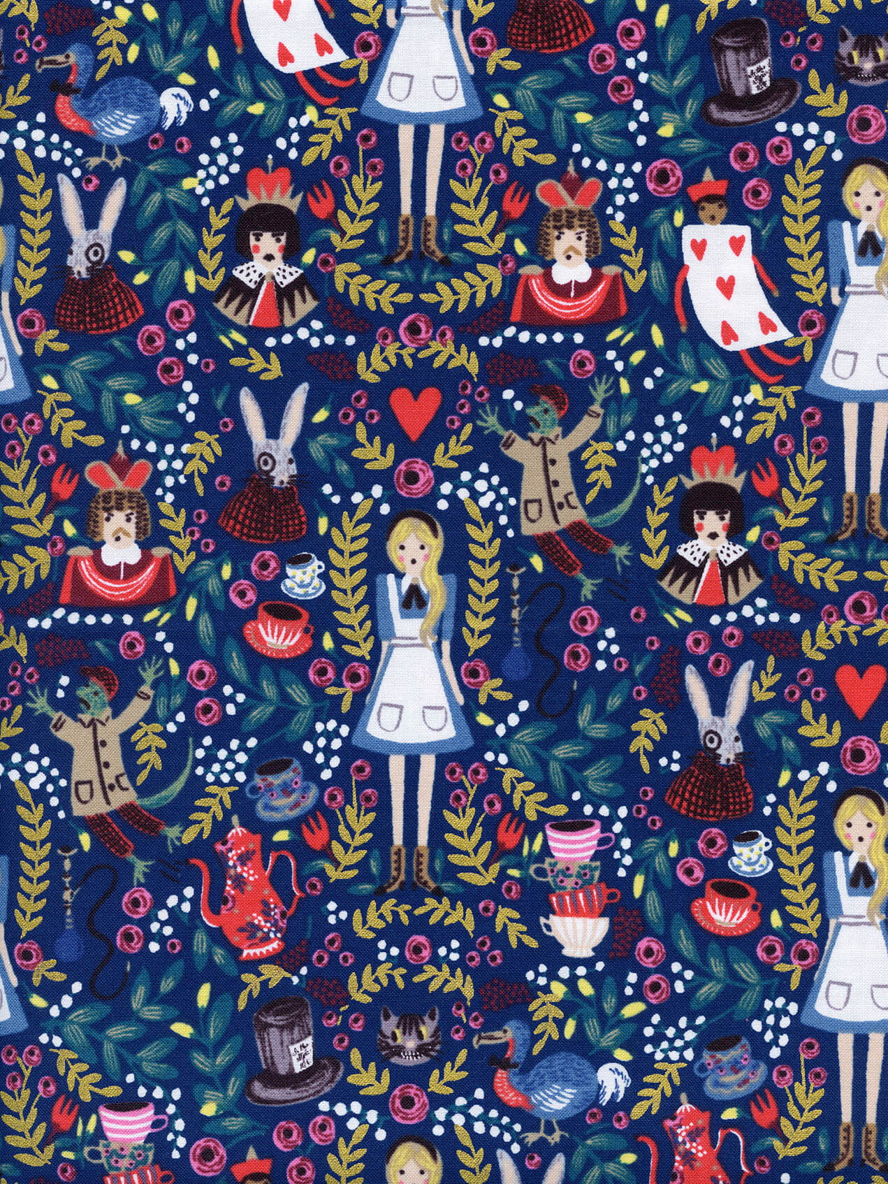 ab8013001 Wonderland Navy Metallic Tela Rifle Paper Co.