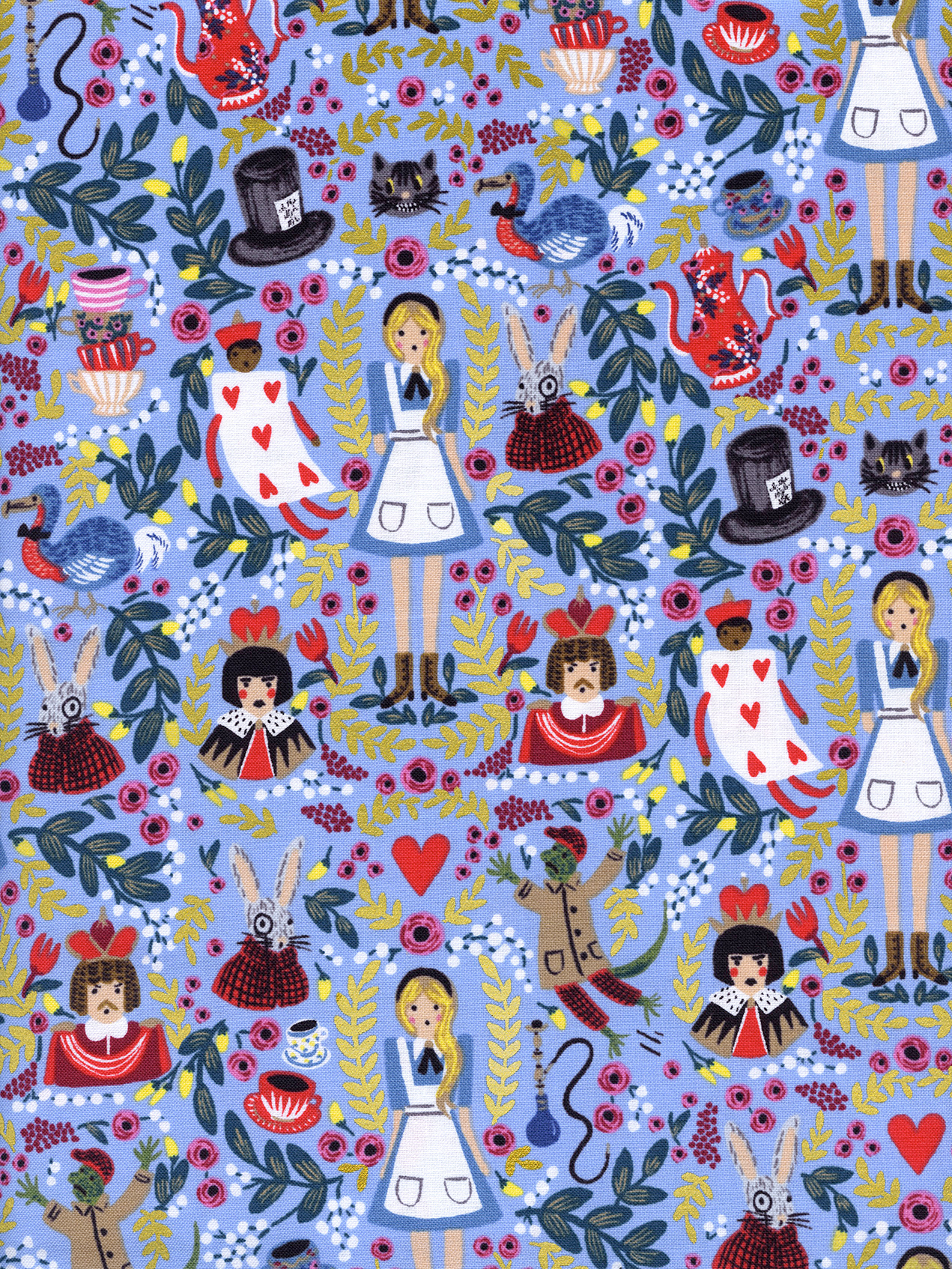 Tela azul Wonderland Metallic Rifle Paper Co.