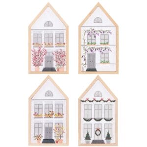 Kit de bordado punto de cruz contado, Casas 4 estaciones, mediano