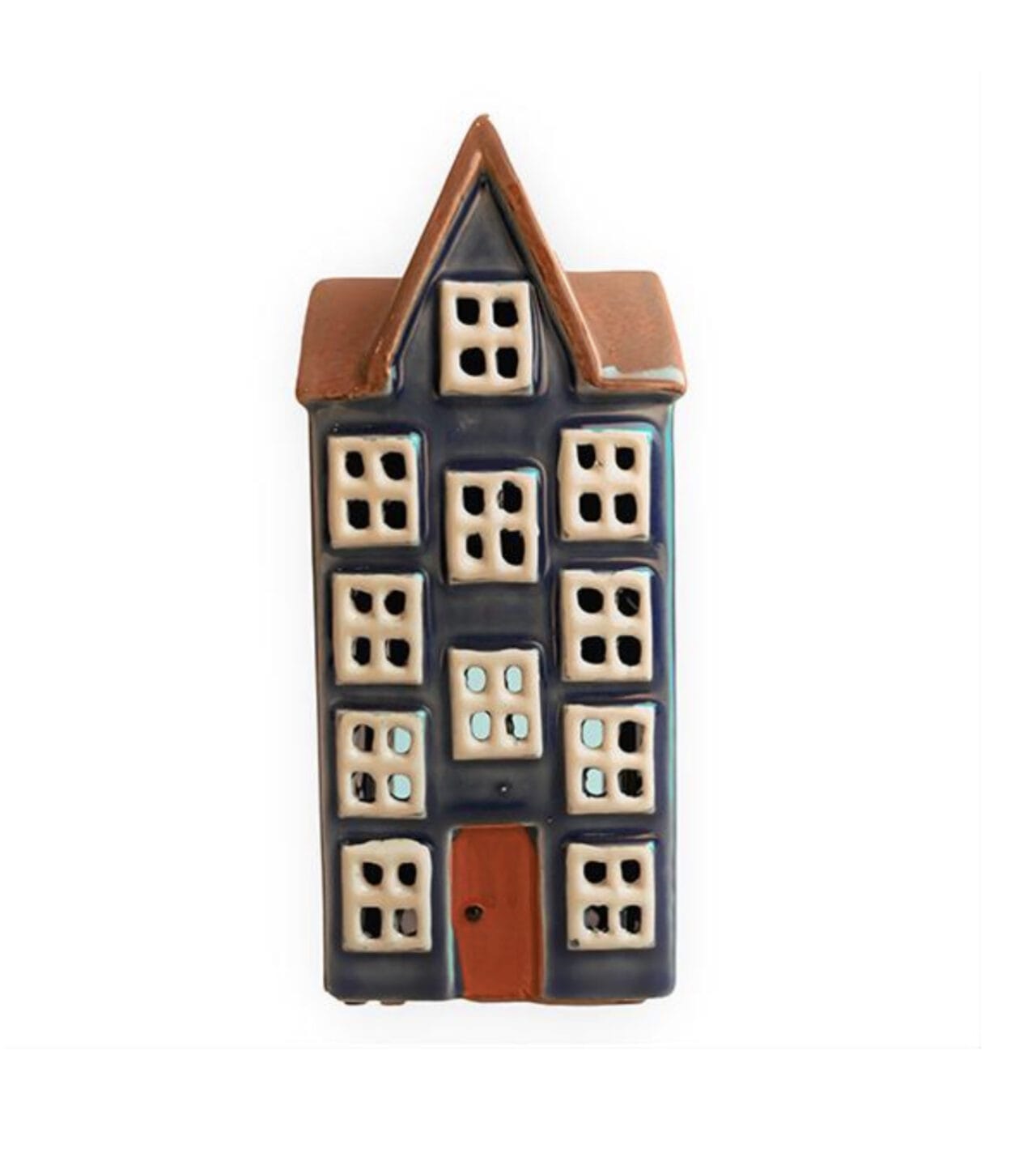 Casita Nyhavn azul puerta marrón 4 pisos
