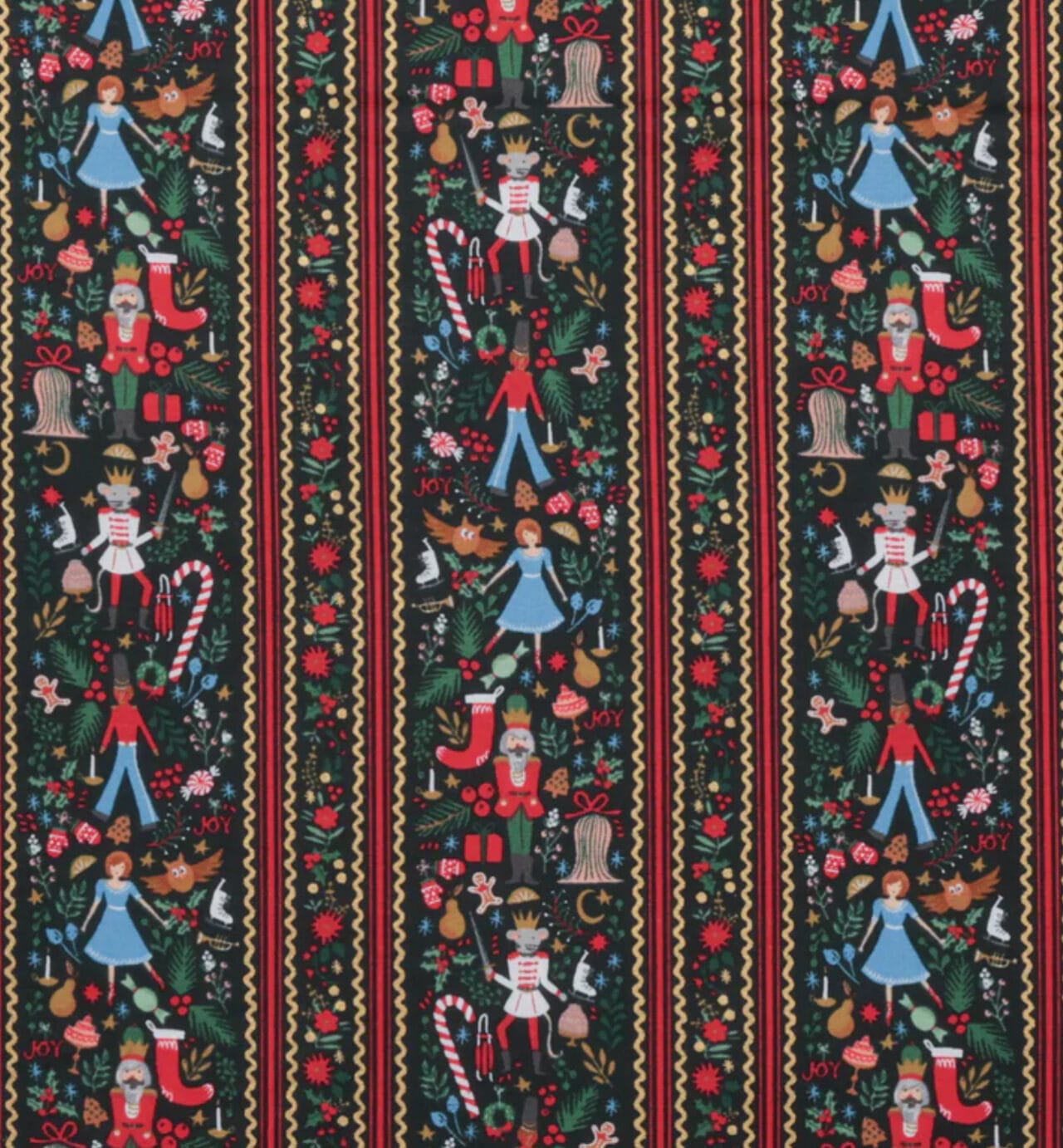 Tela Holly Jolly Nutcracker black and Metallic Gold Rifle Paper Co